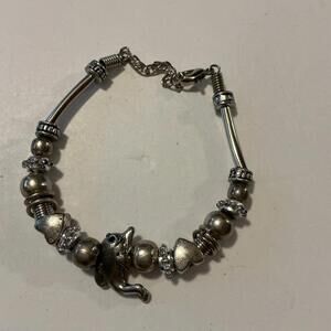 Dolphin Silvertone Beaded Bracelet  7 To 8”